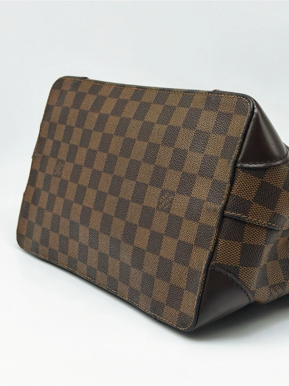 Louis Vuitton Brown Checkered Canvas Tote with Dark Brown Trim and Red Interior